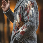 Men's vintage jacquard lapel button-knit sweater