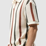 Men's Hollow  Striped Color Block Knit Casual Polo