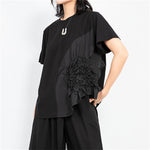 Casual Round Neck Irregular Stitching Pleated T-shirt