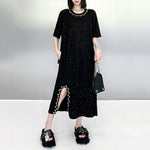 Beaded Sequined Slit Long Dress