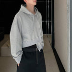 Asymmetrical Layered Loose Drawstring Hooded Sweatshirt