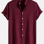 Linen And Rayon Blend Stand Collar Shirt & Wrinkle Textured Straight Leg Pants