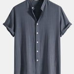 Linen And Rayon Blend Stand Collar Shirt & Wrinkle Textured Straight Leg Pants