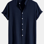 Linen And Rayon Blend Stand Collar Shirt & Wrinkle Textured Straight Leg Pants