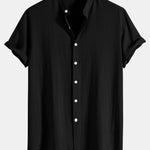 Linen And Rayon Blend Stand Collar Shirt & Wrinkle Textured Straight Leg Pants