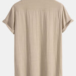 Linen And Rayon Blend Stand Collar Shirt & Wrinkle Textured Straight Leg Pants