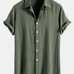 Linen Rayon Blend Button Up Shirt & Crinkled Textured Drawstring Shorts