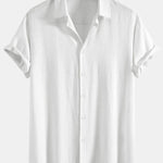 Linen Rayon Blend Button Up Shirt & Crinkled Textured Drawstring Shorts