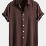 Linen Rayon Blend Button Up Shirt & Crinkled Textured Drawstring Shorts