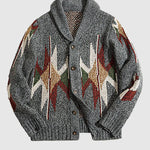 Men's vintage jacquard lapel button-knit sweater