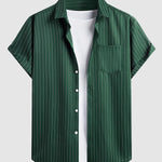 Men's Striped Single Pocket Casual Short Sleeve Shirt