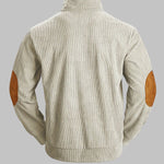 Men's retro corduroy patchwork casual stand collar sweatshirt