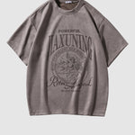 Men's Retro Graphic Print Suede Casual Round Neck Short Sleeve T-Shirt