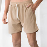 Men's Solid Color Waffle Drawstring Elastic Waist Casual Shorts