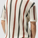 Men's Hollow  Striped Color Block Knit Casual Polo