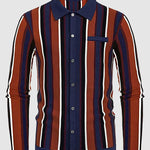 Men's striped jacquard lapel button-down sweater