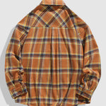Men's Casual Plaid Pocket Button-Down Long Sleeve Shirt