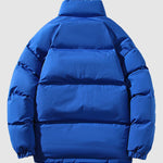 Men's solid color fleece-lined stand collar warm puffer jacket