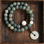 Buddha Stones Cyan Bodhi Seed Lotus Jade Peace Buckle Wisdom Double Wrap Bracelet