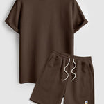 Geometric jacquard round neck T-shirt + shorts 2-piece set