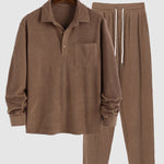 Men's solid color corduroy texture long sleeve + pants set