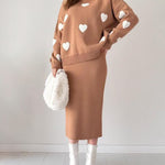 Zeagoo Women's Chic Two-piece Set Hearts Knit Pullover and Hip Wrap Skirt