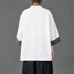 Cotton Linen Three Quarter Sleeve Frog Button Taichi Shirt