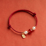 Buddha Stones 925 Sterling Silver Good Fortune Fu Character Agate Pearl Red String Braid Bracelet (Extra 30% Off | USE CODE: FS30)