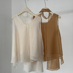 Women's Sleeveless Ribbon-Tie Top and  Maxi Skirt Two-Piece Set