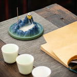 Buddha Stones Creative Mountain River Ceramic Healing Backflow Incense Burner