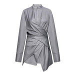 Stand Collar Cross Button Irregular Shirt