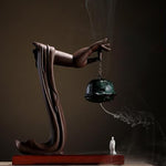 Buddha Stones Tibetan Lotus Blessing Ceramic Incense Burner Decoration