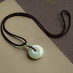 Buddha Stones Natural Round Jade Peace Buckle Luck Prosperity Necklace Pendant