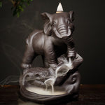 Buddha Stones Tibetan Elephant Purple Clay Backflow Smoke Fountain Peace Healing Incense Burner Decoration