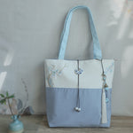 Buddha Stones Pear Flower Plum Peach Blossom Bamboo Embroidery Canvas Large Capacity Shoulder Bag Tote Bag