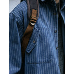 Japanese Retro Style Washed Striped Denim Shirt