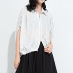 Women Pleated Textured Zip-up Collar Shirt