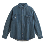 Japanese Retro Style Washed Striped Denim Shirt