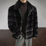 Stripe Warm Artificial Fur Cotton-padded Jacket