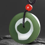 Buddha Stones Natural Round Jade Peace Buckle Prosperity Necklace String Pendant