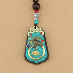Buddha Stones Tibet God Of Wealth Money Tree Golden Phoenix Thangka Ebony Peace Necklace Pendant