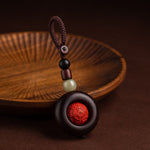 Buddha Stones Tibet Om Mani Padme Hum PiXiu Copper Coin Small Leaf Red Sandalwood Cinnabar Protection Key Chain