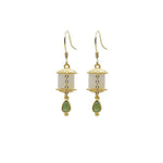 Buddha Stones 925 Sterling Silver Jade Prayer Wheel Luck Drop Earrings