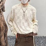 Retro Lace Openwork Mock Neck Shirt