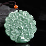 Buddha Stones Natural Jade Peacock Luck Prosperity Necklace Pendant