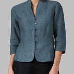 Zeagoo Stand Collar Button Slim Fit Three Quarter Sleeve Shirt Top