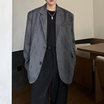 Distressed Textured Shoulder-padded Suit Jacket