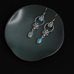 Buddha Stones 925 Sterling Silver Hook Vintage Copper Plated Silver Turquoise Waterdrop Pattern Balance Drop Dangle Earrings