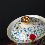 Buddha Stones Retro Plum Blossom Pine Bamboo Phoenix Kirin Ceramic Gaiwan Sancai Teacup Kung Fu Tea Cup and Saucer with Lid