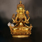 Buddha Stones Bodhisattva Tara Chenrezig Four-armed Avalokitesvara Protection Copper Gold Plated Statue Decoration